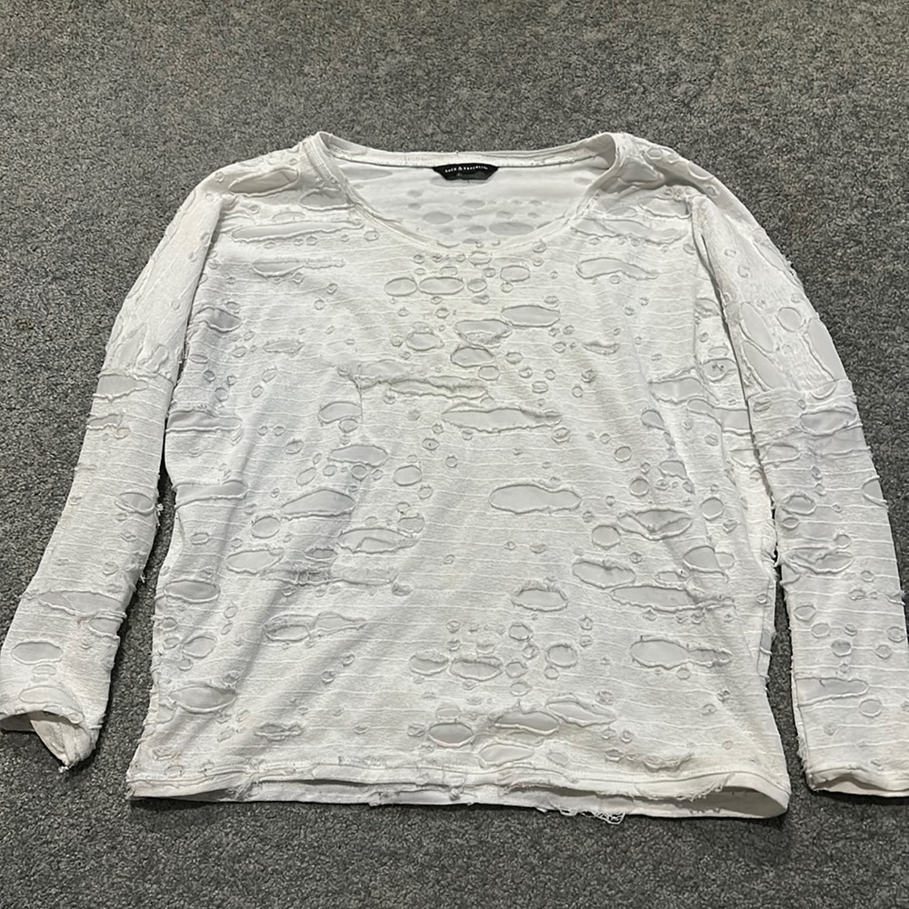 Rock and Republic white distressed long sleeve top